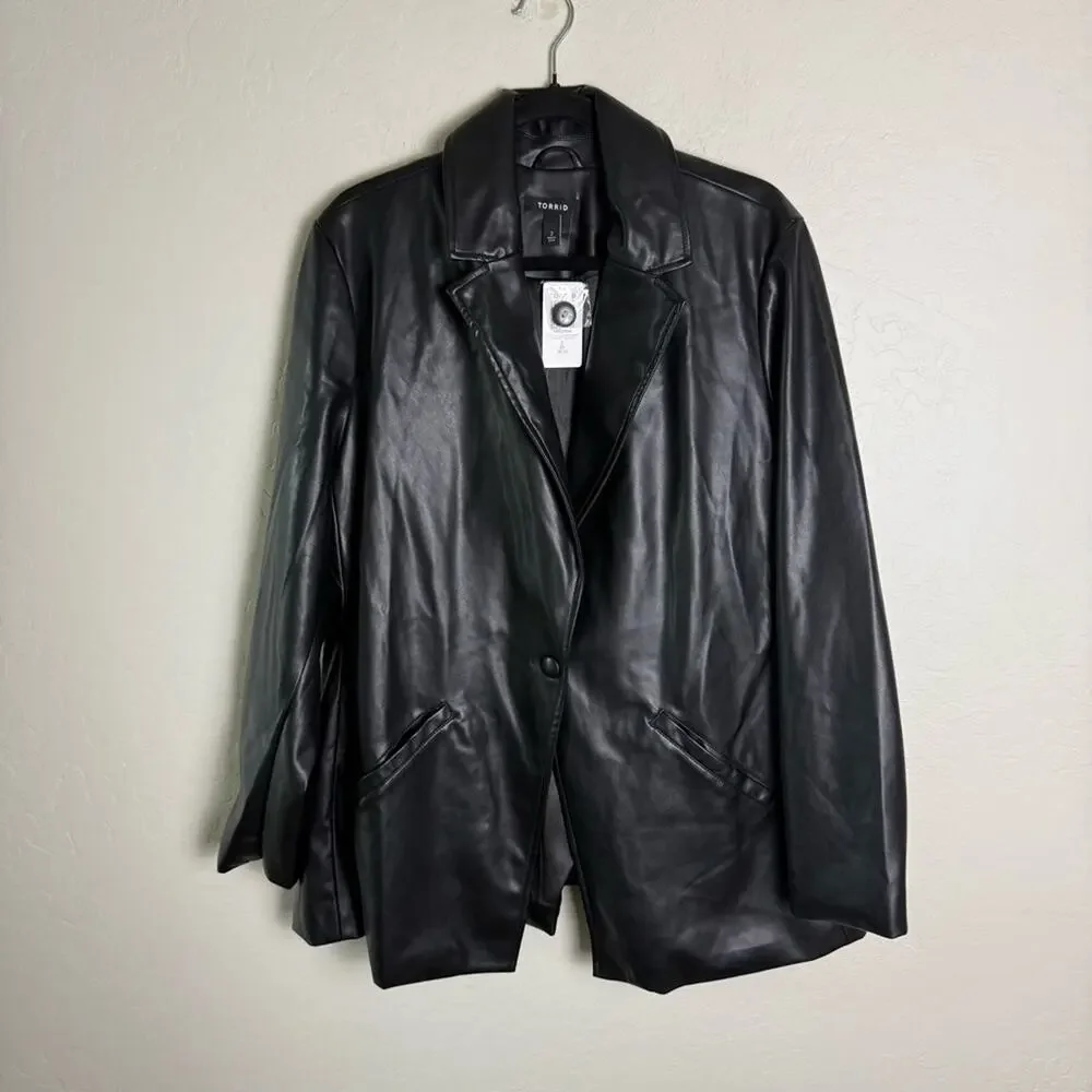 Torrid Black Faux Leather Long Line Blazer 2X NWT 18920846 Leather Jacket